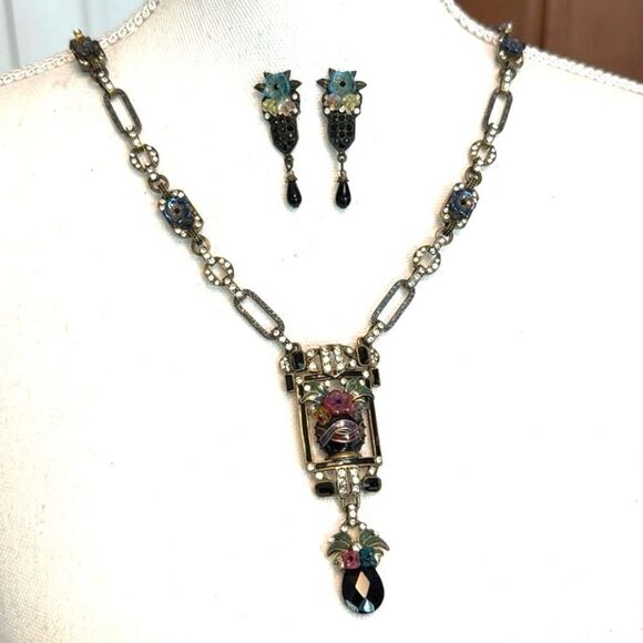 SWEET ROMANCE ART DECO NECKLACE & EARRING SET - Picture 1 of 5